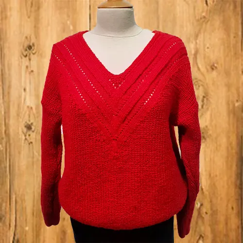Pull rouge femme col en V - Pic et Coud Buchy